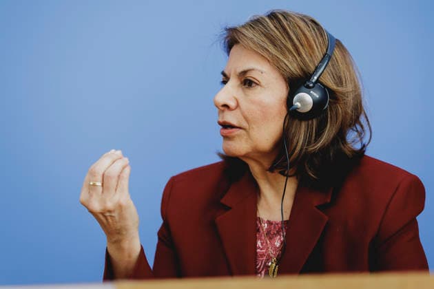Laura Chinchilla Miranda, Staatspraesidentin a.D. von Costa Rica und Co-Vorsitzende der ENSK, aufgenommen im Rahmen der Pressekonferenz zur Vorstellung Entwicklungspolitische Nord-Sued-Kommission in Berlin, 05.10.2026. Berlin Deutschland Copyright: xFlorianxGaertnerx