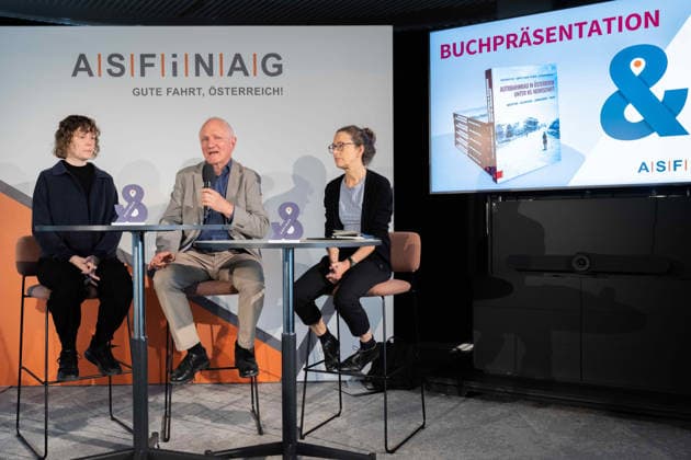 2026-10-05-Pressekonferenz-Buchpräsentation Gabriele Hackl-Schwind (Institut für Zeitgeschichte der Universität Wien) und Bertrand Perz (Institut für Zeitgeschichte der Universität Wien) am 5. Oktober 2026 bei der Pressekonferenz zur Buchpräsentation Autobahnbau in Österreich unter NS-Herrschaft. in der ASFINAG in Wien, Wien, Österreich.