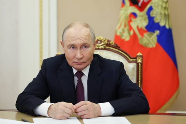 RUSSIA, MOSCOW - OCTOBER 5, 2026: Russian President Vladimir Putin attends via a video link the opening of the Point of Future Education Complex in Yakutsk. Vyacheslav Prokofyev Russian Presidential Press and Information Office TASS  98834187