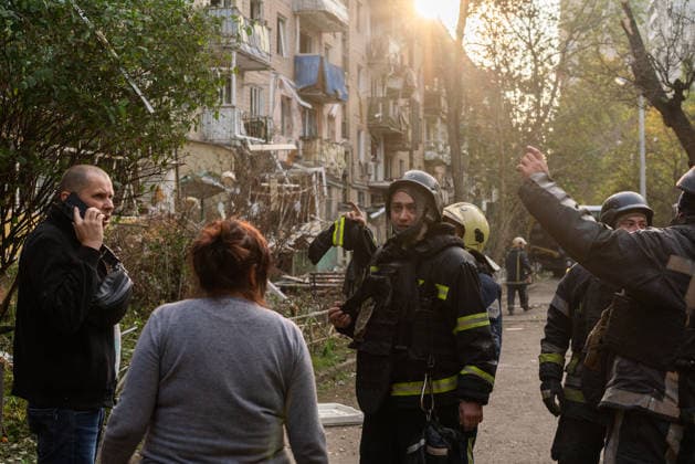 Russian missile attack on Ukraine s Kharkiv KHARKIV, UKRAINE - OCTOBER 5: Firefighters and emergency service workers operate at the site of a residential building struck by a guided bomb in Kharkiv, Ukraine on October 5, 2026. A guided bomb hit a residential building, killing at least two people and injuring over 30 others. The strike destroyed several parked vehicles and damaged more than 40 surrounding houses, with search, rescue, and cleanup operations ongoing by police, firefighters, and volunteers. Carlo Bravo Anadolu Kharkiv Ukraine. Editorial use only. Please get in touch for any other usage.  Copyright: x2026xAnadoluxCarloxBravox