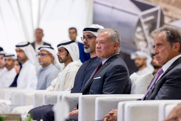 Jordan’s King and Abu Dhabi Crown Prince Launch Railway Project Jordan’s King Abdullah II and Abu Dhabi Crown Prince Sheikh Khaled bin Mohamed bin Zayed Al Nahyan attend the cornerstone-laying ceremony for the Aqaba–Shidiya–Ma’an railway project in Jordan on October 5, 2026. The project is intended to strengthen rail transport links between production areas and ports and support the movement of goods. Photo by Royal Hashemite Court apaimages Amman Amman Jordan 051026_Jordan_JPO_00(2) Copyright: xapaimagesxRoyalxHashemitexCourtxx xapaimagesx