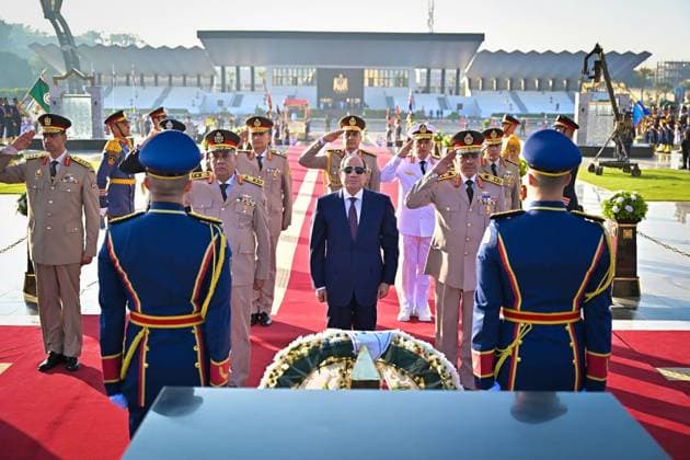 Sisi Marks 53rd Anniversary of October War Victory in Cairo Egyptian President Abdel Fatah al-Sisi lays a wreath at the Armed Forces Memorial and visits the tombs of late presidents Mohamed Anwar Sadat and Gamal Abdel Nasser in Cairo, Egypt, on October 5, 2026, to mark the 53rd anniversary of Egypt’s victory in the 1973 October War. Photo by Egyptian President Office apaimages Cairo Cairo Egypt 041026_Egypt_EPO_00(6) Copyright: xapaimagesxEgyptianxPresidentxOfficex xapaimagesx