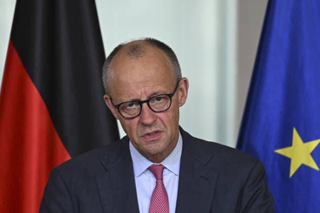 German Chancellor Merz and Lithuanian PM Sinkevicius hold joint press conference in Berlin BERLIN, GERMANY - OCTOBER 05: German Chancellor Friedrich Merz and Lithuanian Prime Minister Mindaugas Sinkevicius hold a joint press conference following their meeting at the Federal Chancellery in Berlin, Germany on October 05, 2026. Halil Sagirkaya Anadolu Berlin Germany. Editorial use only. Please get in touch for any other usage.  Copyright: x2026xAnadoluxHalilxSagirkayax