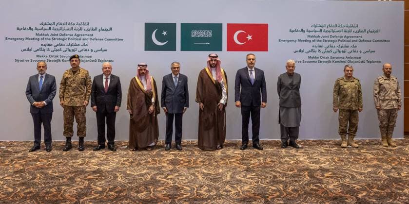 Turkish ministers Fidan and Guler in Riyadh RIYADH, SAUDI ARABIA - OCTOBER 05: Turkish Foreign Minister Hakan Fidan (4th R) and Turkish Minister of National Defense Yasar Guler (3rd L) attend a meeting of the Strategic Political and Defense Committee, established under the Mecca Joint Defense Agreement, in Riyadh, Saudi Arabia on October 05, 2026. Mustafa Hatipoglu Anadolu Riyadh Saudi Arabia. Editorial use only. Please get in touch for any other usage.  Copyright: x2026xAnadoluxMustafaxHatipoglux