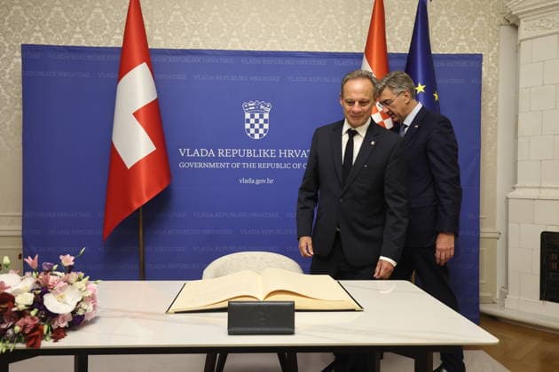 Croatian PM Plenkovic meets Swiss Council of States Croatian Prime Minister Andrej Plenkovic met with Swiss Council of States President Stefan Engler on October 5, 2026, in Zagreb, Croatia, at the Banski Dvori government offices.  SlavkoxMidzor PIXSELL