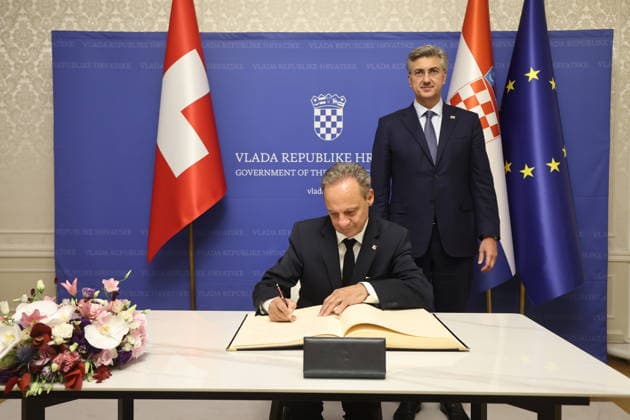 Croatian PM Plenkovic meets Swiss Council of States Croatian Prime Minister Andrej Plenkovic met with Swiss Council of States President Stefan Engler on October 5, 2026, in Zagreb, Croatia, at the Banski Dvori government offices.  SlavkoxMidzor PIXSELL