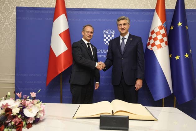 Croatian PM Plenkovic meets Swiss Council of States Croatian Prime Minister Andrej Plenkovic met with Swiss Council of States President Stefan Engler on October 5, 2026, in Zagreb, Croatia, at the Banski Dvori government offices.  SlavkoxMidzor PIXSELL