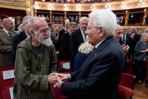IPA89339518 - Palermo — President Sergio Mattarella with Don Pino Vitrano, President of Missione di Speranza e Carità, at the preview screening of the film Sul Cammino di Francesco – La vita di Biagio Conte today, October 5, 2026. (Photo by Paolo Giandotti - Office for Press and Communications) Image still distributed by this Agency exclusively for editorial purposes. The material may originate from social media, television broadcasters, press offices, or other publicly accessible third-party sources. The Agency claims no ownership rights, copyright, or license over the material. Any fees charged relate exclusively to the Agency’s services. The user is responsible for verifying and obtaining any rights, authorizations, or consents necessa  Copyright: xQuirinalex xFotogrammax xQuirinalex xFotogrammax IPA89339518