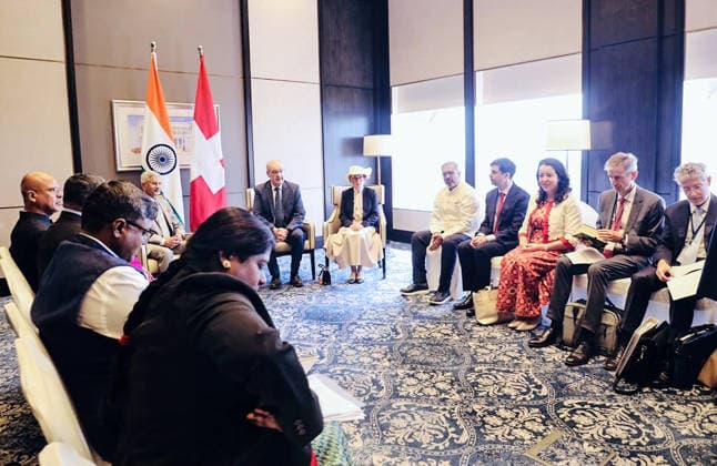 RECORD DATE NOT STATED Swiss President Guy Parmelin s India Visit New Delhi, Oct 05 (ANI): External Affairs Minister S. Jaishankar with Swiss President Guy Parmelin in a bilateral meeting, in New Delhi on Monday. Swiss President s wife Caroline Merotto and Swiss envoy to India Maya Tissafi present. (@SwissAmbIND X ANI Photo) NEW DELHI Delhi India Copyright: xANIx ANI_20261005043