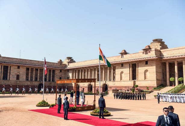 Ceremonial reception for Swiss President Guy Parmelin New Delhi, Oct 05 (ANI): Swiss Confederation President Guy Parmelin being accorded a tri-services guard of honour during a ceremonial reception in the presence of President Droupadi Murmu and Prime Minister Narendra Modi at the Forecourt of Rashtrapati Bhavan, in New Delhi on Monday. NEW DELHI Delhi India Copyright: xANIx ANI_20261005062