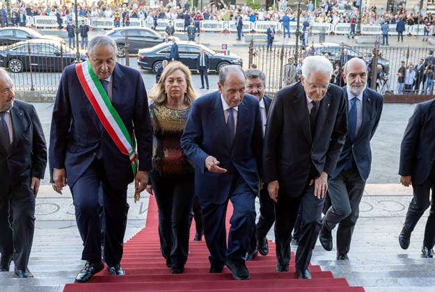 October 5, 2026, Palermo, Rome, Italy: President Sergio Mattarella with Renato Schifani, President of the Sicily Region, and Roberto Lagalla, Mayor of Palermo, at the preview screening of the film On the Path of St. Francis Ã¢â‚¬ The Life of Biagio Conte, Palermo, October 5, 2026. Palermo Italy  - ZUMAa289 20261005_zia_a289_150 Copyright: xGiandottixUffxStampax xAgfx