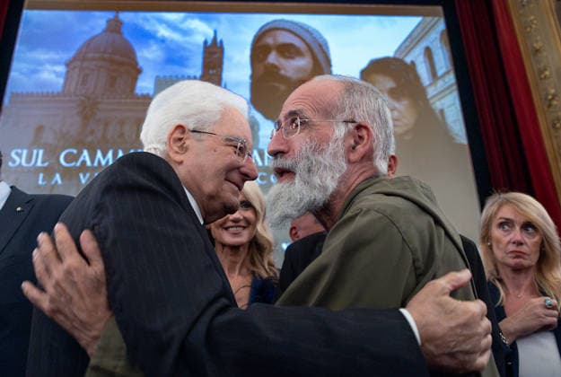 October 5, 2026, Palermo, Rome, Italy: President Sergio Mattarella with Don Pino Vitrano, President of the Mission of Hope and Charity, at the preview screening of the film On the Path of Francis - The Life of Biagio Conte, Palermo, October 5, 2026. Palermo Italy  - ZUMAa289 20261005_zia_a289_196 Copyright: xGiandottixUffxStampax xAgfx