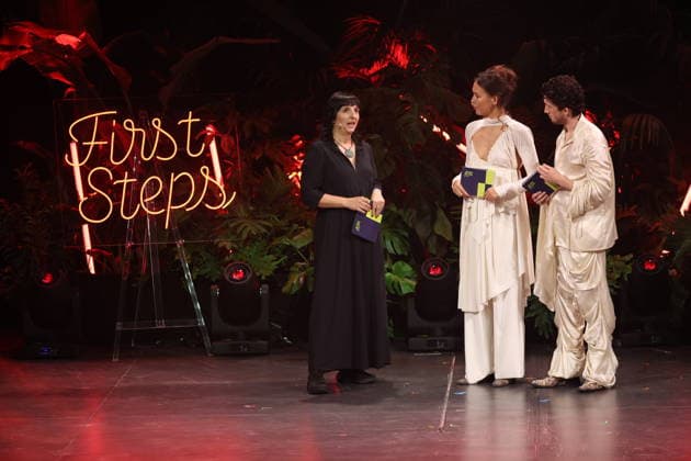 FIRST STEPS 2026 Moderator:innen Malaya Maximilian und No Fear Bernd Eichinger Award Laudatio: Ira Tondowski ( Preisverleihung auf der Buehne bei der FIRST STEPS 2026 Verleihung im Theater des Westens in Berlin Copyright: xEventpressxFuhrx