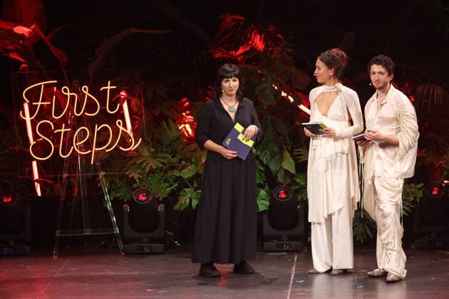 FIRST STEPS 2026 Moderator:innen Malaya Maximilian und No Fear Bernd Eichinger Award Laudatio: Ira Tondowski ( Preisverleihung auf der Buehne bei der FIRST STEPS 2026 Verleihung im Theater des Westens in Berlin Copyright: xEventpressxFuhrx