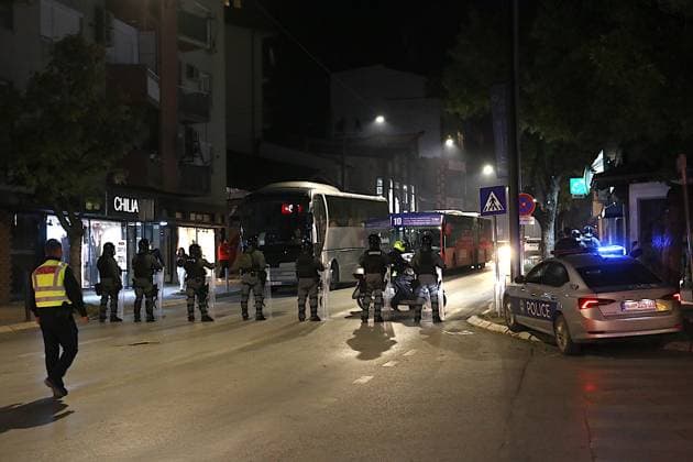 Protest in Pristina against convictions of former KLA commanders PRISTINA, KOSOVO - OCTOBER 5: Police block roads in the area as protesters gather in the capital during a protest in Pristina, Kosovo, against the convictions of former Kosovo Liberation Army (KLA) commanders by a court in The Hague, Netherlands, on October 5, 2026. Erkin Keci Anadolu Pristina Kosovo. Editorial use only. Please get in touch for any other usage.  Copyright: x2026xAnadoluxErkinxKecix