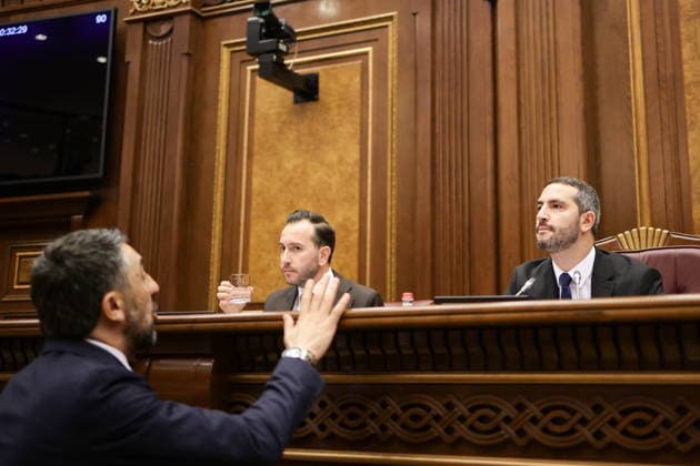 ARMENIA, YEREVAN - OCTOBER 6, 2026: President of the National Assembly Ruben Rubinyan (R) is pictured during the 2nd session of the Armenian National Assembly of the 9th convocation Yerevan Armenia  - ZUMAt113 20261006_zaa_t113_012 Copyright: xAlexanderxPatrinx