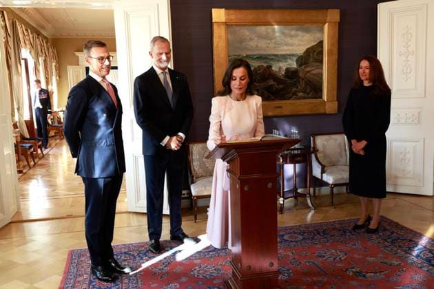 06-10-2026 Finland Queen Letizia and King Felipe with President Alexander Stubb and Suzanne Innes-Stubb during the official welcoming ceremony marking the start of the statevisit to Finland. Â  Copyright: xPPEx