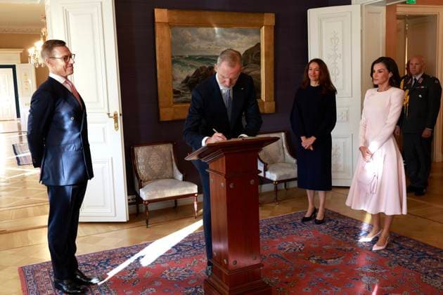 06-10-2026 Finland Queen Letizia and King Felipe with President Alexander Stubb and Suzanne Innes-Stubb during the official welcoming ceremony marking the start of the statevisit to Finland. Â  Copyright: xPPEx