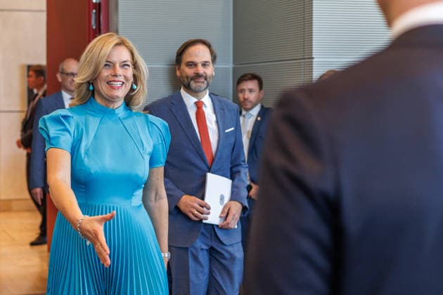 Bundestag Bundestagspraesidentin Julia Kloeckner empfaengt den Ministerpraesident der Republik Litauen, Mindaugas Sinkevicius im Deutschen Bundestag am 06.10.26 in Berlin. Berlin Berlin Deutschland Bundestag