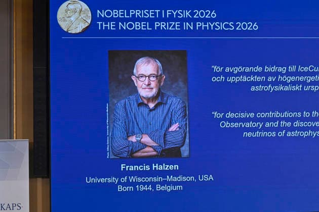 Francis Halzen is announced as the recipient of the 2026 Nobel Prize in Physics during a press conference at the Royal Swedish Academy of Sciences in Stockholm, Sweden, on October 6, 2026 STOCKHOLM SWEDEN x10430x  Copyright: xChristinexOlsson TTx SWEDEN NOBEL PRIZE 2026 PHYSICS JZcWzjTy8gU