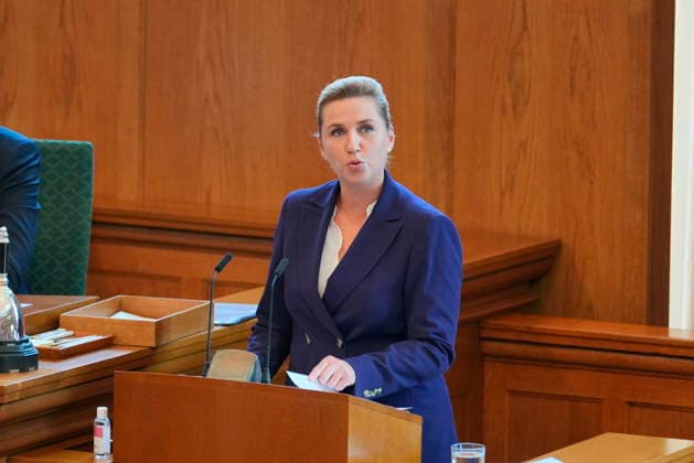 Opening of the Folketing: The Folketing Chamber and the Prime Minister s Opening Speech Prime Minister Mette Frederiksen (S) delivers the opening speech at the opening of the Folketing in the Folketing Chamber at Christiansborg Palace in Copenhagen, Tuesday, October 6, 2026. (Photo: Emil Helms Scanpix 2026) , Copenhagen Denmark Copyright: EmilxHelmsx spdk20261006-121022-L