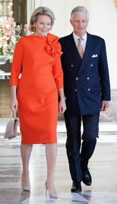 Queen Mathilde of Belgium and King Philippe - Filip of Belgium pictured during a royal meeting with the top Belgian athletes who have distinguished themselves over the past two years, at Laken Royal Castle, on Tuesday 6 October 2026. This concerns athletes who won a medal at a European or World Championship in an Olympic or Paralympic discipline, as well as Belgian athletes who have distinguished themselves exceptionally at the world level.  BENOITxDOPPAGNE 188889806