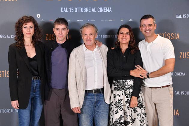 IPA89362320 - Rome, Cinema Barberini: Photocall for the film Zustissia. Pictured: Paola Giannini, Michele Riondino, Fabrizio Ferracane, Geppi Cucciari, Jacopo Cullin  Copyright: xVincenzoxLandix xVincenzoxLandix IPA89362320