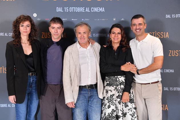 IPA89362319 - Rome, Cinema Barberini: Photocall for the film Zustissia. Pictured: Paola Giannini, Michele Riondino, Fabrizio Ferracane, Geppi Cucciari, Jacopo Cullin  Copyright: xVincenzoxLandix xVincenzoxLandix IPA89362319