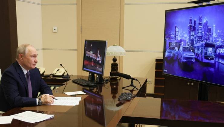 Russia Putin Energy Storage Systems 9258565 06.10.2026 Russian President Vladimir Putin holds a meeting via video link on the development of energy storage systems at the Novo-Ogaryovo state residence, outside Moscow, Russia. Vyacheslav Prokofiev Sputnik Novo-Ogaryovo Russia  Copyright: xVyacheslavxProkofievx