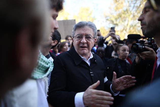 Politics At Student Demonstration - Paris La France Insoumise (LFI) candidate in France s 2027 presidential election Jean-Luc Melenchon arrives at the start of a demonstration part of a nationwide day of actions called by high-school students, joined by unions and teachers, who for days have been demanding better learning conditions in protests punctuated by violent confrontations in Paris on October 6, 2026. Students have blocked the entrances to hundreds of high schools for 15- to 17-year-olds since late September, complaining of missing teachers, overloaded timetables, dilapidated classrooms and buildings that cannot cope with rising temperatures. Photo by Raphael Lafargue ABACAPRESS.COM Paris France  Copyright: xLafarguexRaphael ABACAx