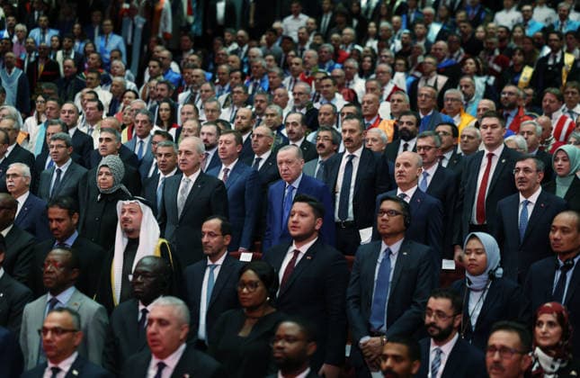 Turkish President Recep Tayyip Erdogan ANKARA, TURKIYE - OCTOBER 6: (----EDITORIAL USE ONLY - MANDATORY CREDIT - TURKISH PRESIDENCY MURAT KULA HANDOUT - NO MARKETING NO ADVERTISING CAMPAIGNS - DISTRIBUTED AS A SERVICE TO CLIENTS----) Turkish President Recep Tayyip Erdogan attends the Opening Ceremony of Academic Year 2026-2027 at the Bestepe National Congress and Culture Center in Ankara, Turkiye, on October 6, 2026. TUR Presidency Murat Kula Anadolu Ankara Turkey. Editorial use only. Please get in touch for any other usage.  Copyright: x2026xAnadoluxTURxPresidencyx xMuratxKulax