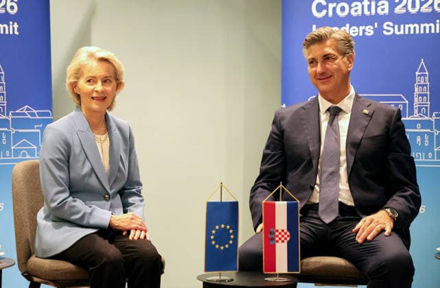 Prime minister of Croatia Andrej Plenkovic meets with President of the European Commission Ursula von der Leyen Prime minister of Croatia Andrej Plenkovic meets with President of the European Commission Ursula von der Leyen ahead of MED9 Summit at hotel Radison Blu in Split, Croatia, on October 06, 2026.  IvanaxIvanovic PIXSELL