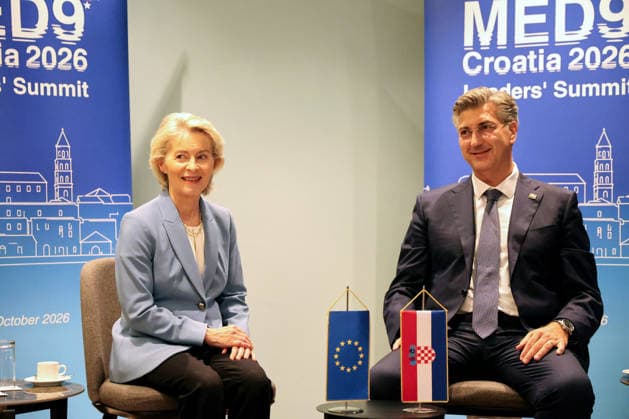 Prime minister of Croatia Andrej Plenkovic meets with President of the European Commission Ursula von der Leyen Prime minister of Croatia Andrej Plenkovic meets with President of the European Commission Ursula von der Leyen ahead of MED9 Summit at hotel Radison Blu in Split, Croatia, on October 06, 2026.  IvanaxIvanovic PIXSELL