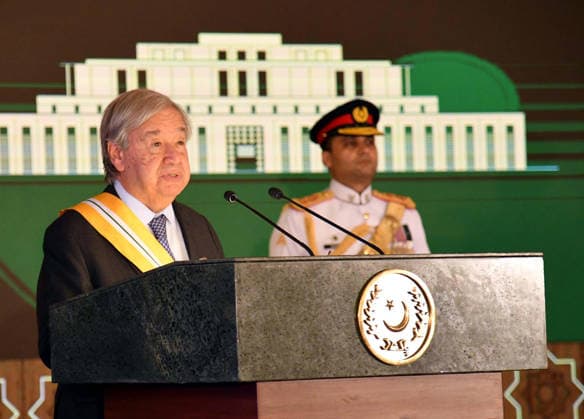 RECORD DATE NOT STATED United Nations (UN) Secretary-General, Antonio Guterres speaking during a special investiture ceremony held at Aiwan-e-Sadr in Islamabad on Tuesday, October 6, 2026. Where he was conferred Nishan-e-Imtiaz by President Asif Ali Zardari. (PPI Images). EDITORIAL USE ONLY Copyright: xx SA-ZM-061026x ppiphotos489264