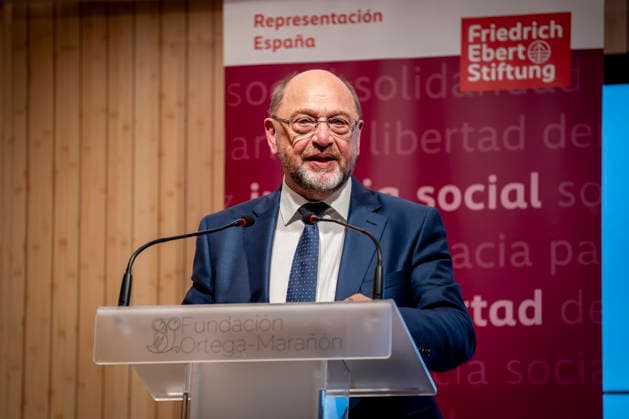 Yolanda Díaz speaks at the event Democracy and International Solidarity. Former President of the European Parliament Martin Schulz speaks during the event Democracy and International Solidarity: The Past, a Driving Force for Building the Future, on October 6, 2026, in Madrid, Spain. The event was held to mark the 50th anniversary of the Spanish delegation of the German Friedrich Ebert Foundation (Friedrich Ebert Stiftung), FES in Spain. OCTOBER 6, 2026. YOLANDA ECONOMY DEMOCRACY MINISTER OF LABOR IN Madrid, Spain  Copyright: xA.xPÃ rezxMecax 7825136