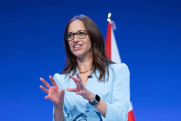 October 6, 2026, Birmingham, United Kingdom: Helen Whately Shadow Secretary of State for Work and Pensions of the United Kingdom addresses the audience. The session Defending Britain in a More Dangerous World took place on the main stage at the Conservative Party Conference at the ICC Birmingham. It featured key shadow cabinet figures including Tom Tugendhat, Helen Whately , James Cartlidge, and Alex Burghart , as well as a performance by St Mary s Ukrainian School choir. They were also joined by Yehor Cherniev, Ukrainian MP and Professor Niall Ferguson Birmingham United Kingdom  - ZUMAs197 20261006_aaa_s197_114 Copyright: xGaryxRobertsx