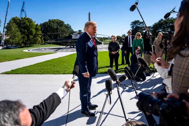 President Donald Trump Departs the White House for Baltimore, Maryland President Donald Trump speaks with reporters before boarding Marine One on the South Lawn of the White House in Washington, DC on Tuesday, October 6, 2026. The President is going to Baltimore, Maryland to deliver remarks at Anduril Industries, a tech company that builds robotic weapons and software for the military. Photo by Bonnie Cash Pool ABACAPRESS.COM WASHINGTON DC United States  Copyright: xPool ABACAx