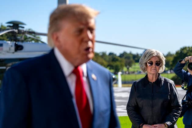 President Donald Trump Departs the White House for Baltimore, Maryland White House Chief of Staff Susie Wiles looks on as President Donald Trump speaks with reporters before boarding Marine One on the South Lawn of the White House in Washington, DC on Tuesday, October 6, 2026. The President is going to Baltimore, Maryland to deliver remarks at Anduril Industries, a tech company that builds robotic weapons and software for the military. Photo by Bonnie Cash Pool ABACAPRESS.COM WASHINGTON DC United States  Copyright: xPool ABACAx