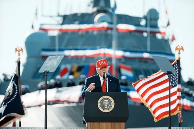 President Donald Trump speaks during an event at Tradepoint Atlantic in Sparrows Point, Marylan on Tuesday, Oct. 6, 2026. Anduril Industries, known for building drones and autonomous aircraft, is investing $3.7 billion to build a massive new shipbuilding facility named Arsenal 2 in Maryland, a move that will enhance the US Navy s nuclear-powered submarine production.  BAL20261006120 AlxDrago