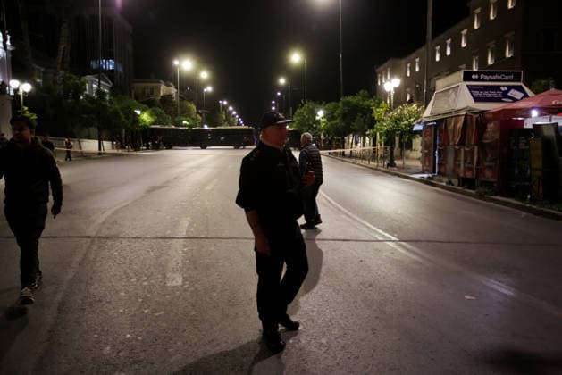 October 6, 2026, Athens, Attica, GREECE: Police officers and vehicles block a central Athens avenue during an anti-war demonstration opposing the visit of US Secretary of State MARCO RUBIO. Athens GREECE - ZUMAx103 20261006_zip_x103_001 Copyright: xHarrisxXanthopoulosx