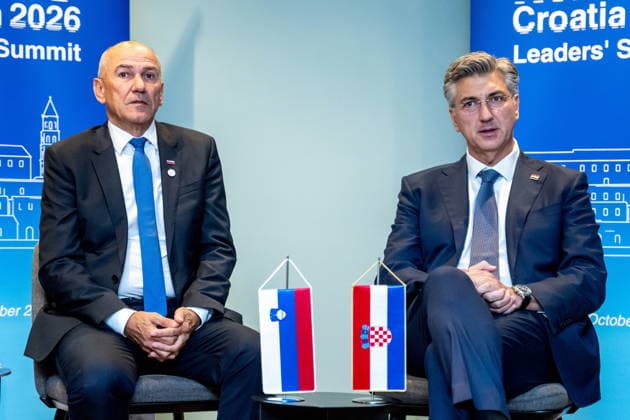 Croatia, Split, 06.10.2026. Radisson Blu Resort and Spa Hotel. Bilateral meeting between Prime Minister Andrej Plenkovic and Slovenian Prime Minister Janez Jansa on the sidelines of the MED9 summit. In the photo: Janez Jansa, Andrej Plenkovic. Photo: Tom Dubravec CROPIX Split CROATIA Copyright: xxTomxDubravecx plenkovic_jansa9-061026