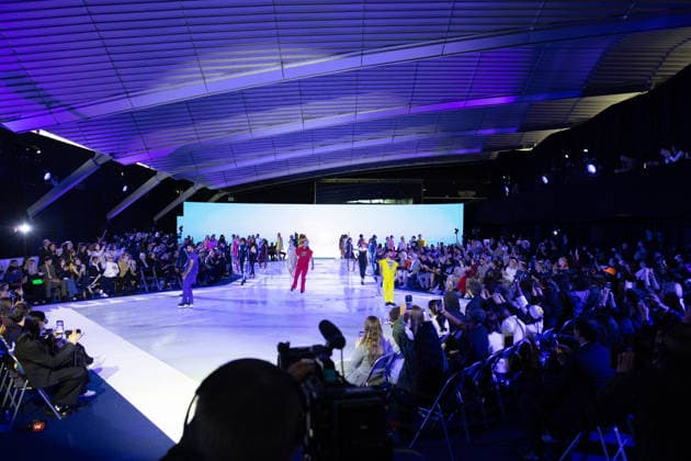 PFW Pierre Cardin Runway NB A model walks the runway during the Pierre Cardin Womenswear Spring Summer 2027 show at Pailleron ice rink as part of Paris Fashion Week on October 06, 2026 in Paris, France. Photo by Nasser Berzane ABACAPRESS.COM Paris France  Copyright: xBerzanexNasser ABACAx