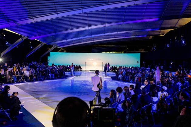 PFW Pierre Cardin Runway NB A model walks the runway during the Pierre Cardin Womenswear Spring Summer 2027 show at Pailleron ice rink as part of Paris Fashion Week on October 06, 2026 in Paris, France. Photo by Nasser Berzane ABACAPRESS.COM Paris France  Copyright: xBerzanexNasser ABACAx