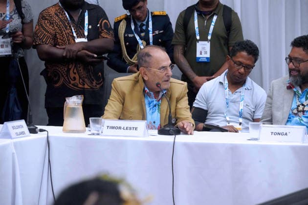 October 6, 2026, Funafuti, Funafuti, Tuvalu: JOSE RAMOS-HORTA, Timor-Leste President, addresses the attendees at the Pre-COP31 Leaders™ event, including Tuvaluan Prime Minister FELETI TEO in Funafuti, Tuvalu. Over a dozen leaders touched down on the tiny Pacific atoll nation of Tuvalu on October 6, 2026 for a first-hand look at a once-vibrant ecosystem being threatened due to climate change. Funafuti Tuvalu - ZUMA 20261006_int_h213_043 Copyright: xHuang Mendersx