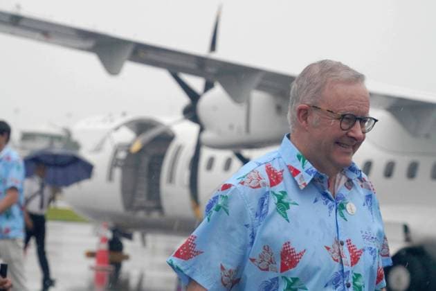 October 6, 2026, Funafuti, Funafuti, Tuvalu: Australian Prime Minister ANTHONY ALBANESE arrives in Funafuti, Tuvalu for the Pre-COP31 Leaders™ event on October 6, 2026. Complementing the ministerial meeting in Fiji, the visit brings global decision-makers to the low-lying Pacific island nation to witness climate impacts and community adaptation efforts firsthand and advance climate action ahead of COP31 in Antalya, Türkiye. Funafuti Tuvalu - ZUMA 20261006_int_h213_009 Copyright: xHuang Mendersx