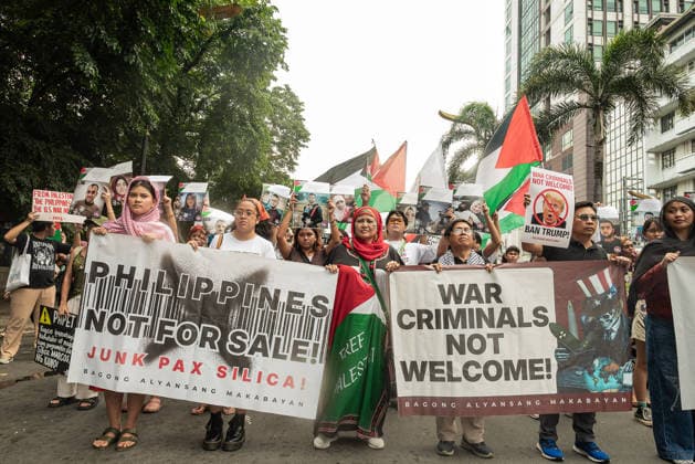 October 7, 2026, Quezon City, Quezon, Philippines: In commemoration of the 3rd anniversary of the Al-Aqsa Flood, progressive and rights activists protested in the streets of Manila to demand justice from Israel and its allies. Quezon City Philippines - ZUMAy102 20261007_zip_y102_006 Copyright: xKenosisxYapx