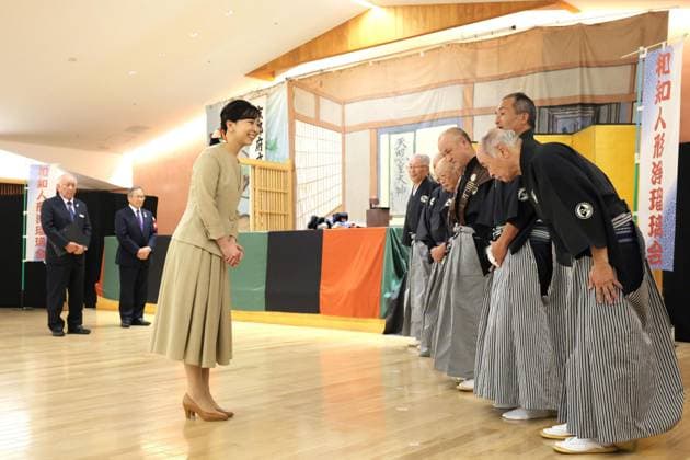 Princess Kako in Kyoto Pref. Japan s Princess Kako (L) meets with performers of a Ningyo Joruri traditional puppet theater in Kyotamba in Kyoto Prefecture, western Japan, on Oct. 6, 2026. (Pool photo)  A14AA0005630342P