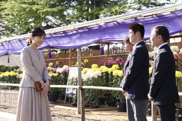 Princess Kako in Kyoto Pref. Japanese Princess Kako (L) visits a chrysanthemum exhibition in Kyotamba in Kyoto Prefecture, western Japan, on Oct. 6, 2026. (Pool photo)  A14AA0005630343P
