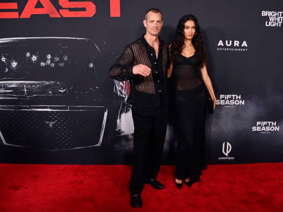 Cast member Joel Kinnaman and his wife Kelly Gale attends the premiere of the motion picture thriller The Beast at the Academy museum of Motion Pictures in Los Angeles on Tuesday, October 10, 2026. Storyline: When a militia of unidentified hostiles coordinates a coup against the U.S., the president uncovers the extent of The Beast s highly classified offensive capabilities in order to save his life and America.  LAP202610068434 JIMxRUYMEN