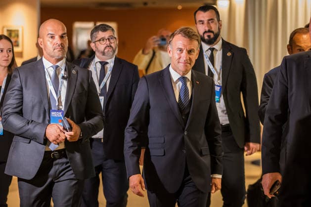 EU MED9 Bilateral meet Plenkovic - Macron Croatian Prime Minister Andrej Plenkovic meets French President Emmanuel Macron during bilateral meetings on the sidelines of the EU MED9 summit in Split, Croatia on October 7, 2027.  ZvonimirxBarisin PIXSELL